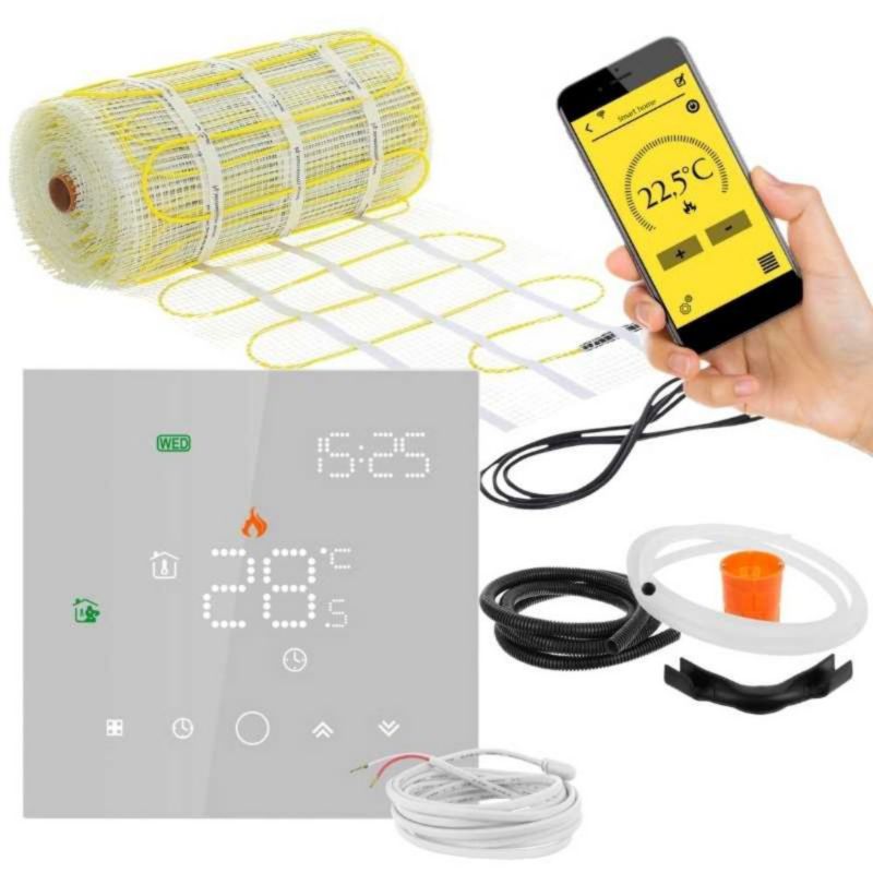 Zestaw Mata grzewcza pod płytki MA-160W/m² 10m² + Leo Biały 1szt.