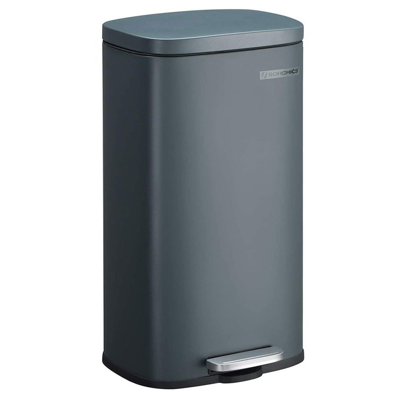 Kosz na śmieci z pokrywą Songmics metalowy ciemnoszary 30 L 1 szt.