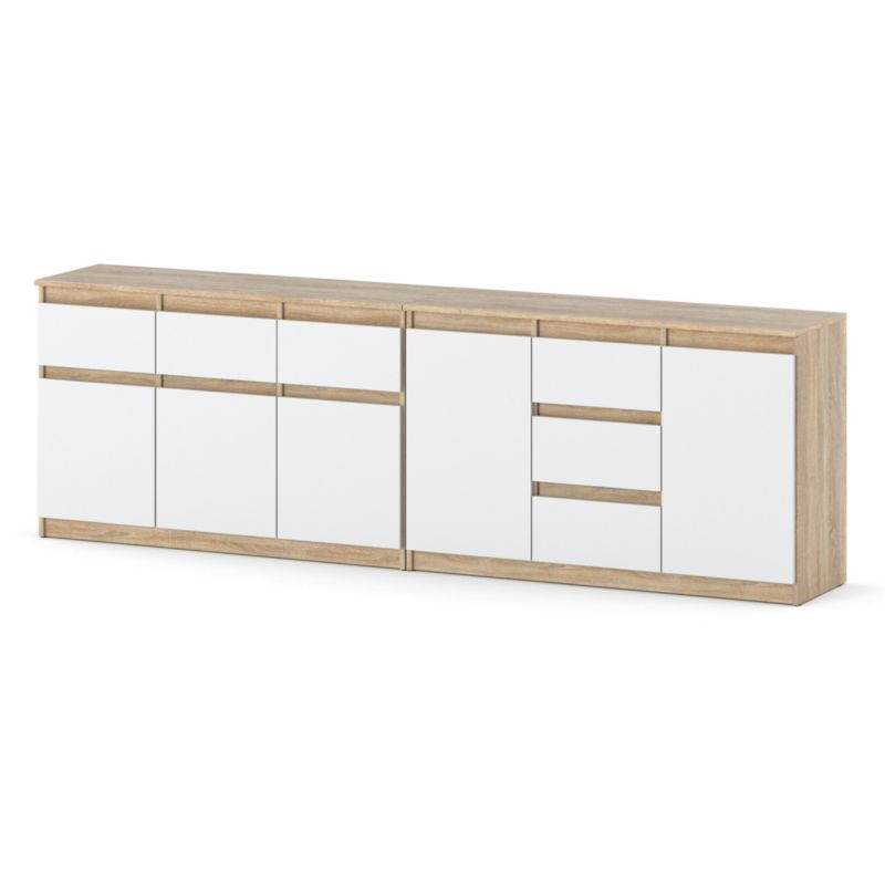 Komoda Hurtownia-Mebli Szuflady 6 Agnolia Best 240cm Dąb Sonoma Biały Mat 240x35x75 cm 1szt.