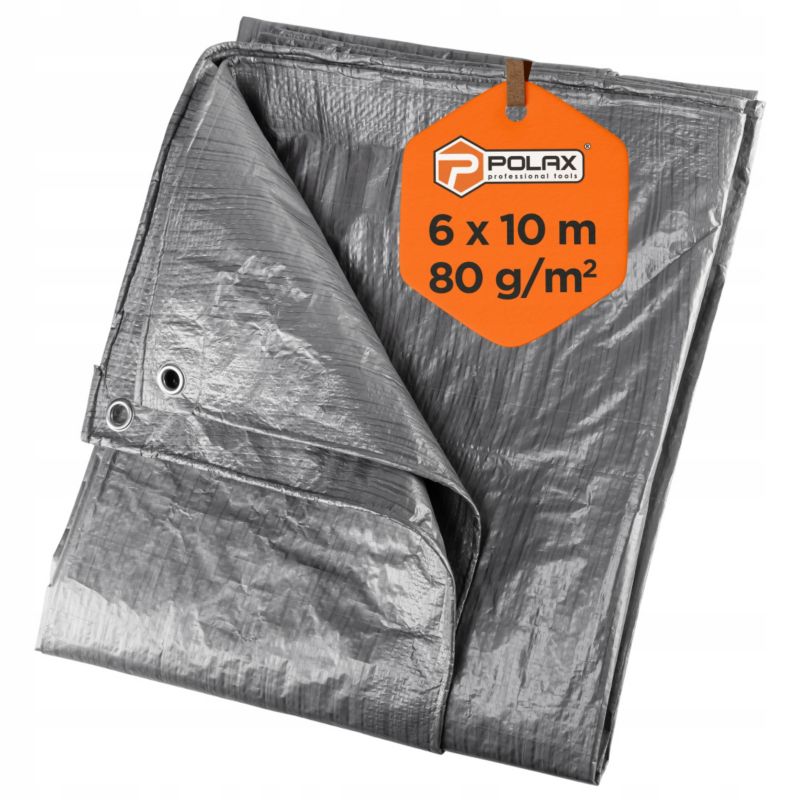 Plandeka Polax Srebrno Czarna 6 10m 80g m2 Wzmocniona Wodoodporna Oczka 1 szt.