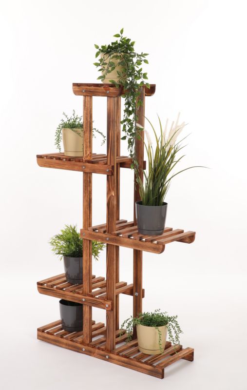 Kwietnik drewniany MODO24 stojący 6 półek 117x68x25 cm brązowe opalone drewno 1 szt.