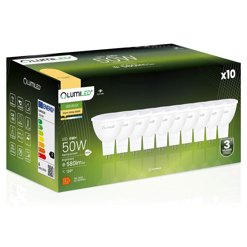 Żarówka LED LUMILED GU5.3 MR16 6W 580lm 3000K 120st 10 szt.