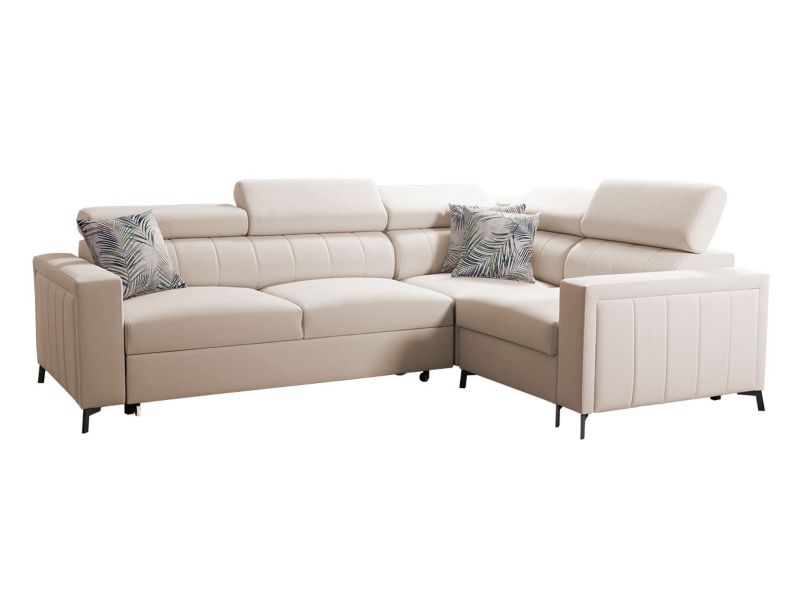 Narożnik z funkcją spania MIRJAN 24 Baltico II prawy z regulowanymi zagłówkami beżowy/wzór w liście 1 szt.