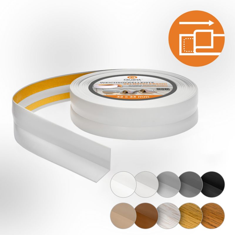 Listwa przypodłogowa PCV 32x23mm, QUEST, samoprzylepna elastyczna, miękka listwa podłogowa, cokołowa, jasnoszary, 20m