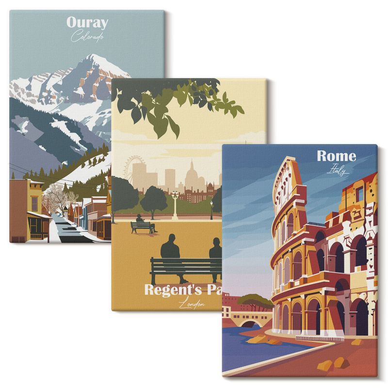 Kolekcja Obrazów Na Płótnie Wallfluent 40x60 cm Góry Ouray Londyn Koloseum 3 szt.