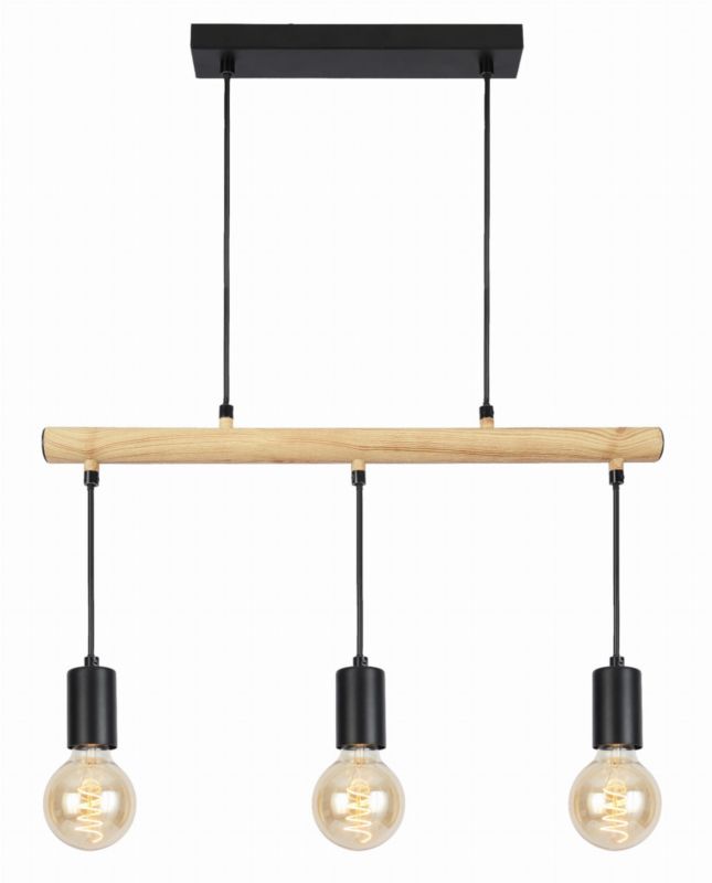 Lampa sufitowa wisząca Candellux Izzy czarna-jasne drewno wym: 120 x 55 x 6 cm 3xE27 x 60W 1 szt.