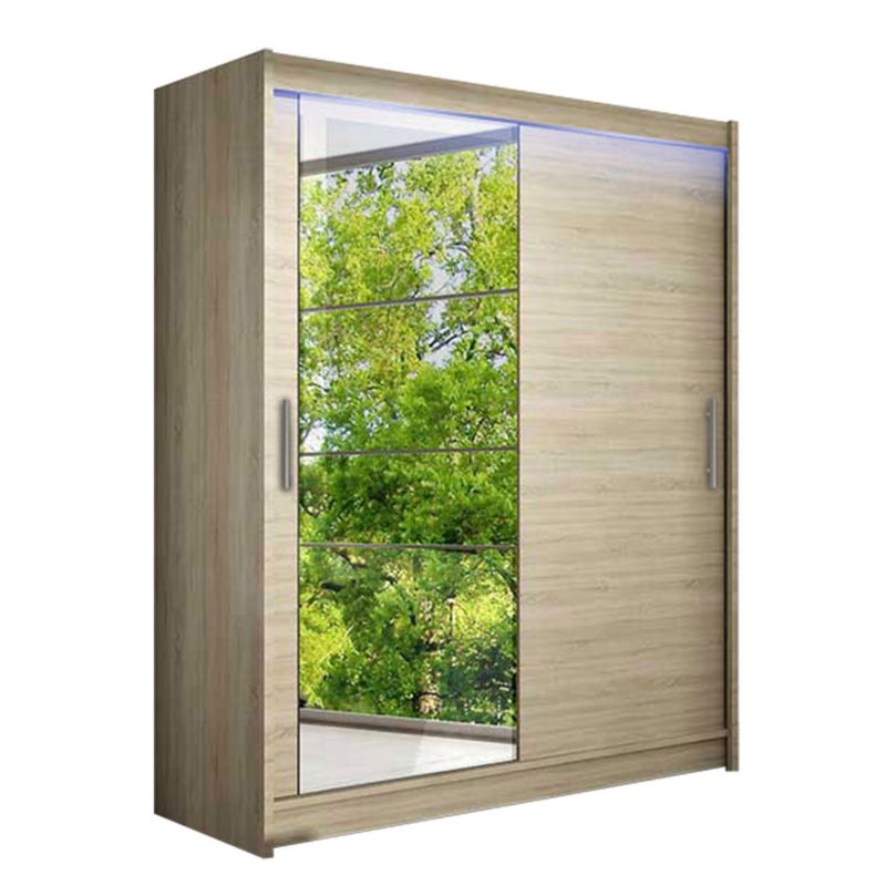 Szafa MIRJAN 24 z drzwiami przesuwnymi Presto VI z oświetleniem RGB dąb sonoma/lustro 1 szt.