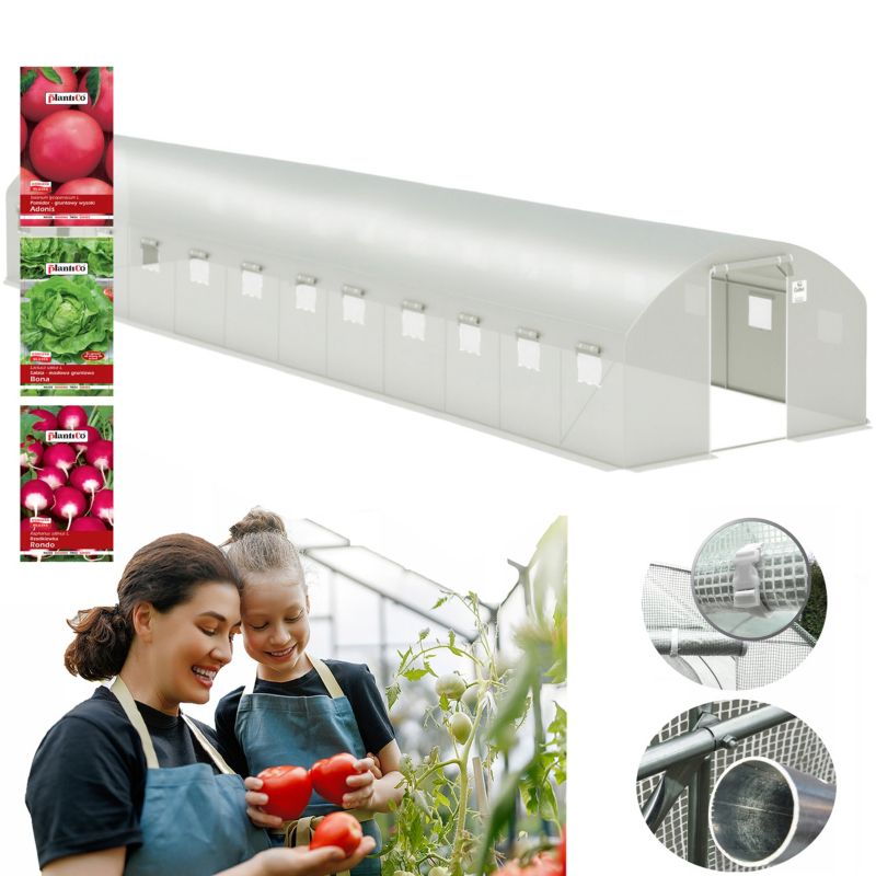 Tunel Ogrodowy Cultivo Foliowy Szklarnia 4x12x2 48m2 Biały Podwójne Drzwi Uv-4 1 szt