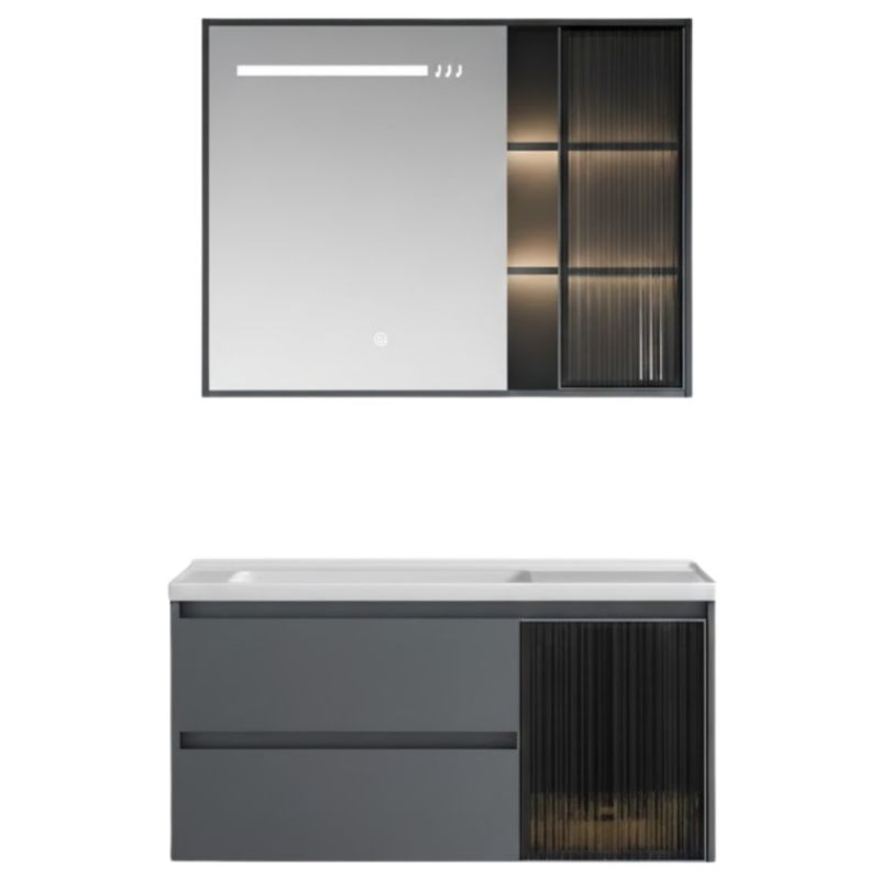 Szafka Łazienkowa Granitan Wisząca Zestaw Umywalka Lustro Led Z Półką Szara Loft 1 szt.