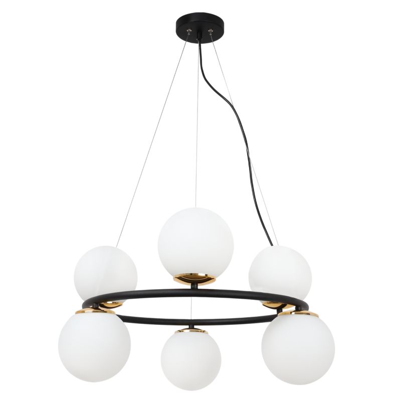 Lampa sufitowa wisząca Light Home LH Aura 6x E14 40W czarny/złoty klosz biały 1szt.