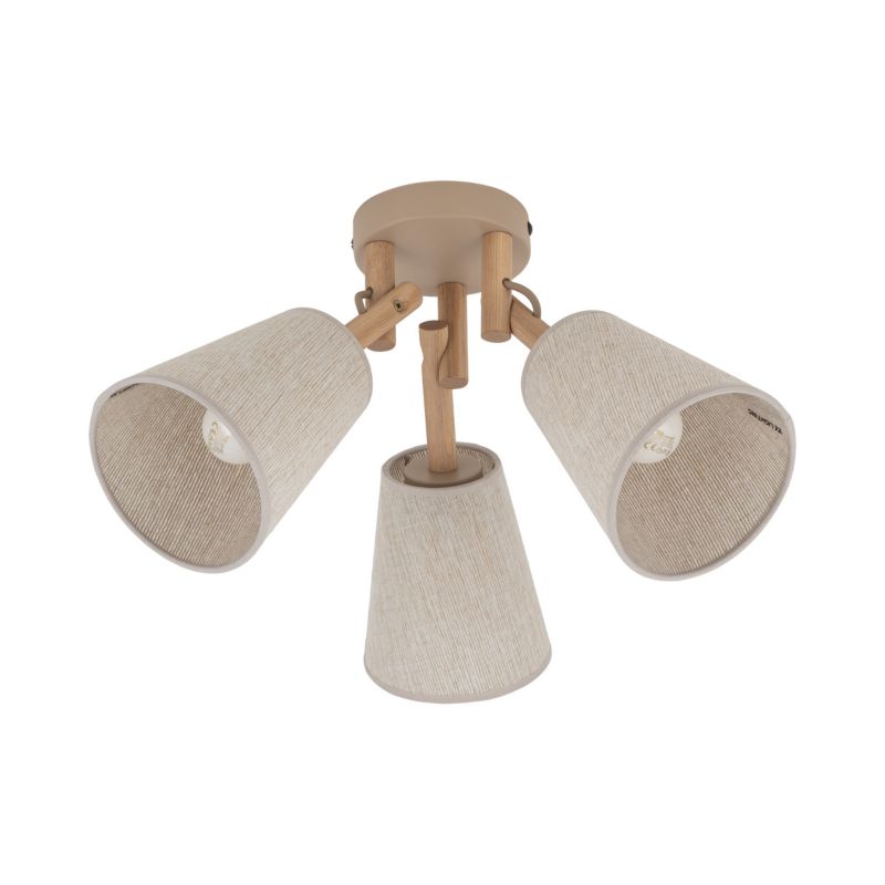 Lampa Sufitowa TK Lighting Vaio Sabia beżowa drewno len 3Xe27 -1szt.