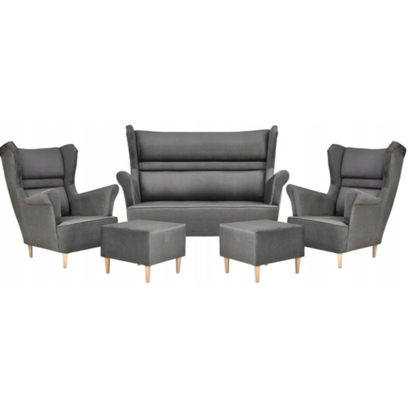 Zestaw wypoczynkowy uszak do salonu sofa fotele z podnóżkiem Family Meble Zoja szary 1szt