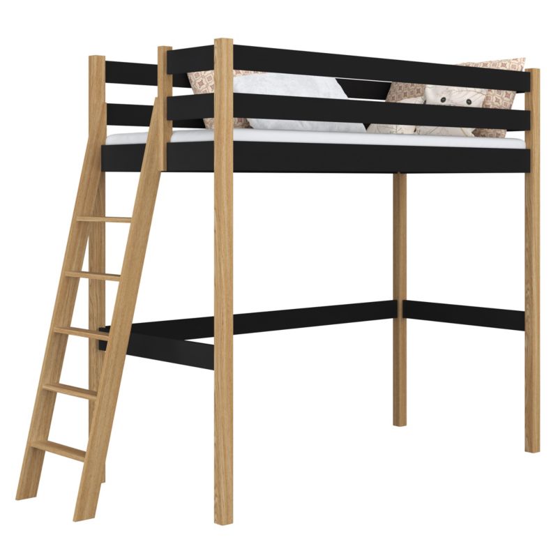 Drewniane łóżko N-WOOD na antresoli N02 czarno dębowy 100x190 1szt.