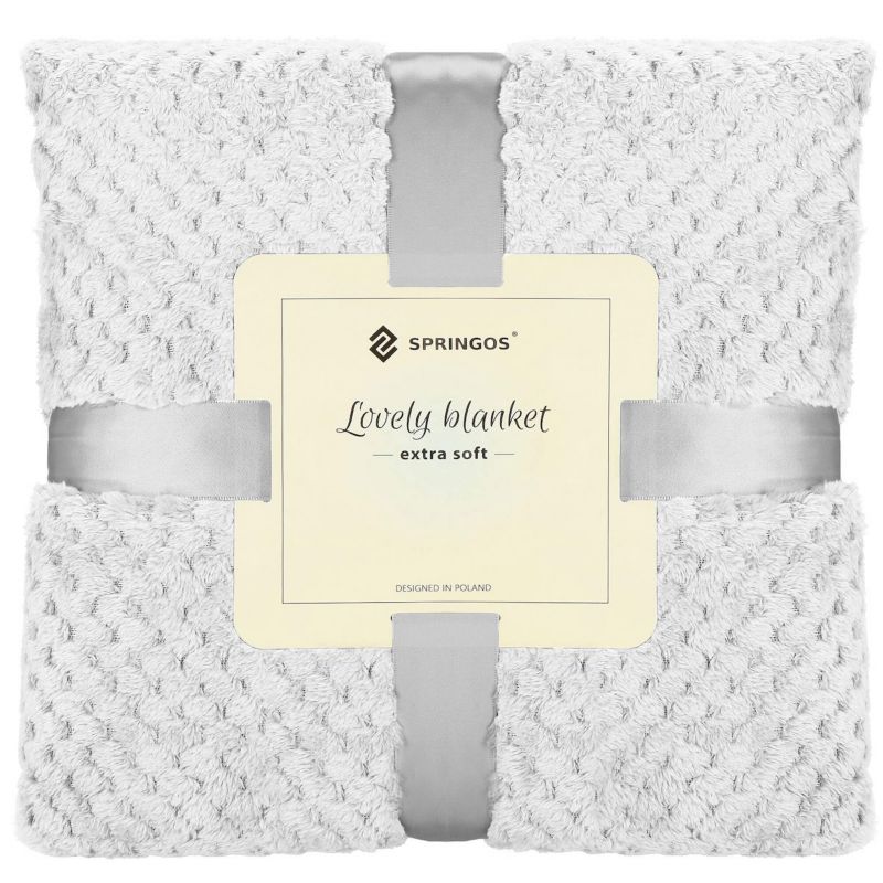 Narzuta na łóżko, pled Springos 200x220 cm tłoczony dwustronny jasny popiel 1 szt.