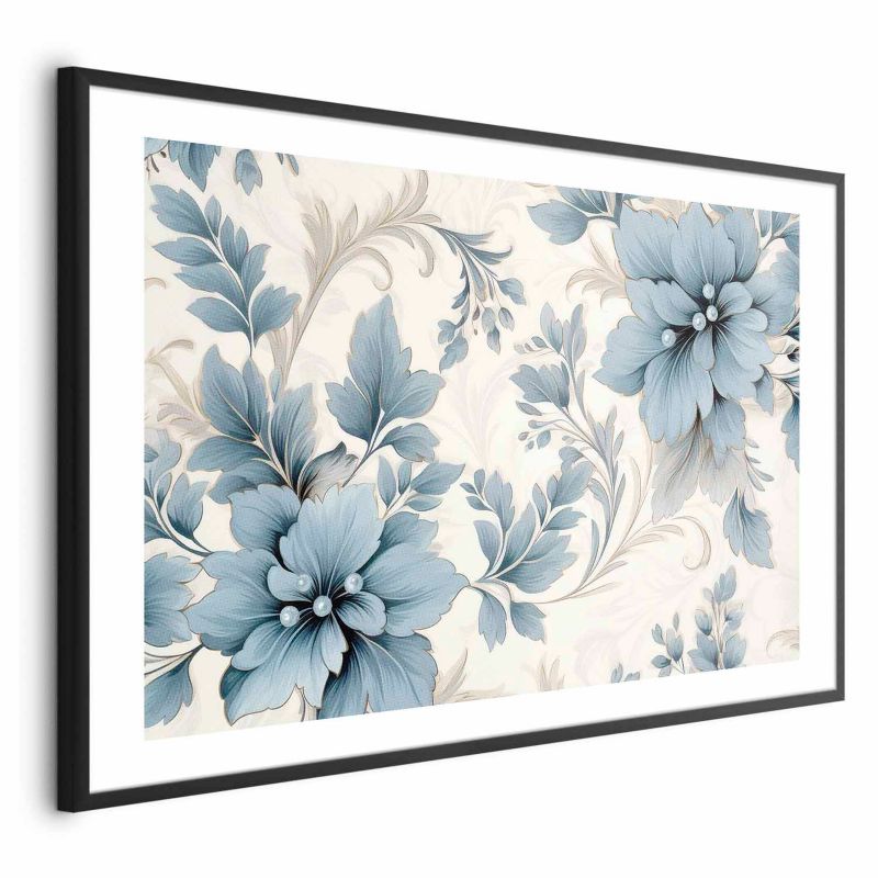 Plakat Artgeist Turkusowe retro kwiaty 90x60 cm z ramą czarną z marginesem 1 szt