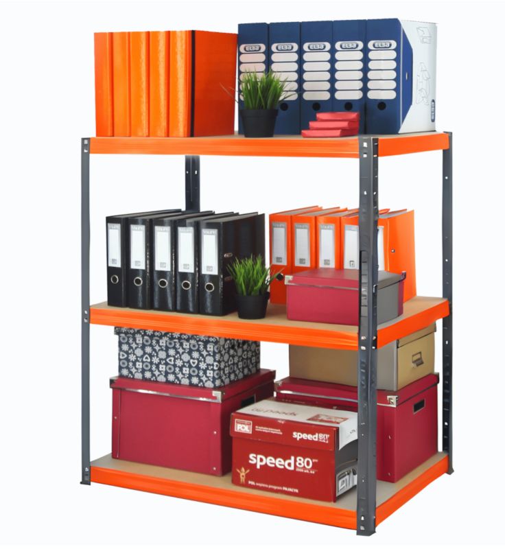 Regał metalowy MODO24 magazynowy warsztatowy grafitowo-pomarańczowy helios 90x180x40cm 3 półki po 275 kg 1 szt.