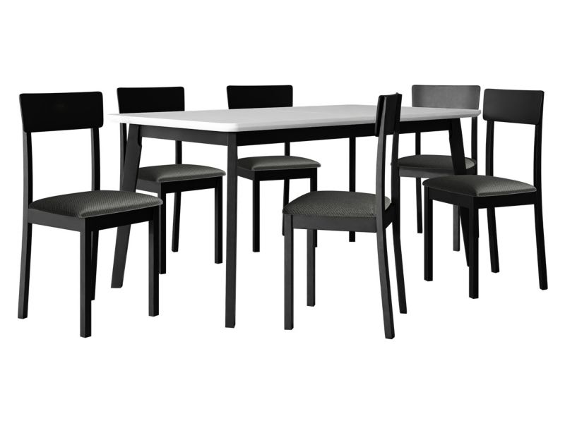 Zestaw DR19 MIRJAN 24 Stół rozkładany Oslo VIII 90x160/200 + 6 krzeseł Hugo New 1 biały + czarny + ciemnoszara tapicerka 1 kpl.