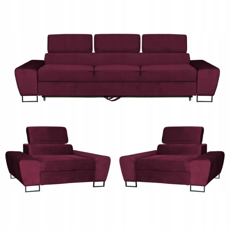 Zestaw mebli do salonu sofa i fotele Family Meble Bosso bordowe 1szt
