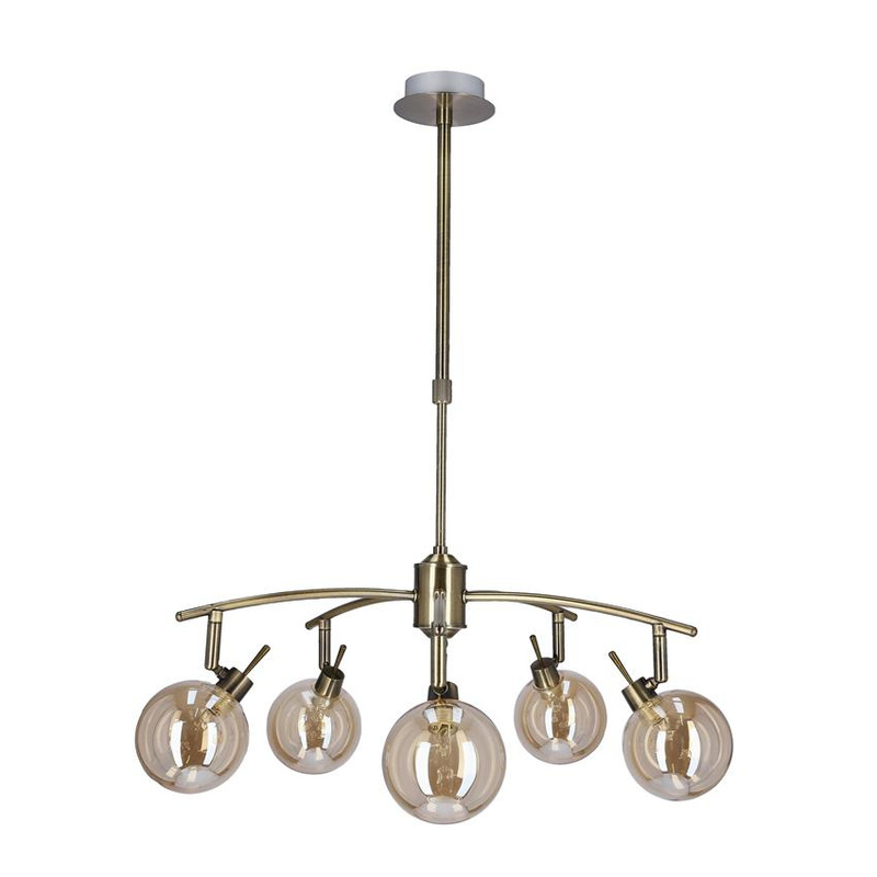 Patynowa lampa wisząca 5-płomienna do salonu LENTINI klosz bursztynowy