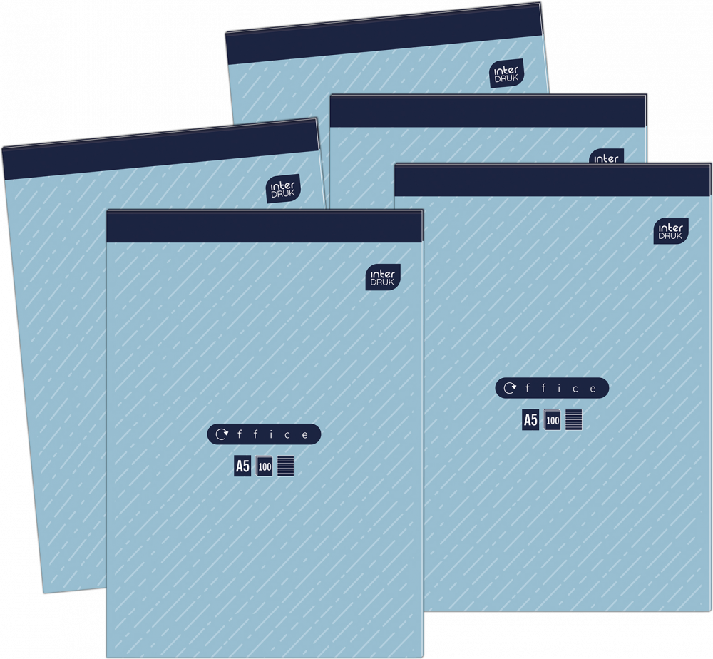 5x Blok biurowy w linie Interdruk, A5, 100 kartek, mix wzorów
