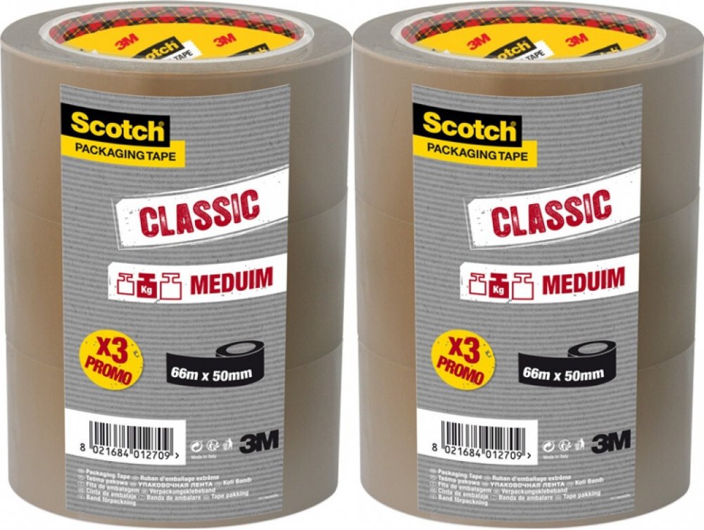 2x Taśma pakowa Scotch, 50mmx66m, hot-melt, 3 sztuki, brązowy