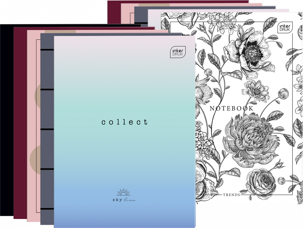 10x Zeszyt w kratkę Interdruk, A4, miękka oprawa, 96 kartek, mix wzorów