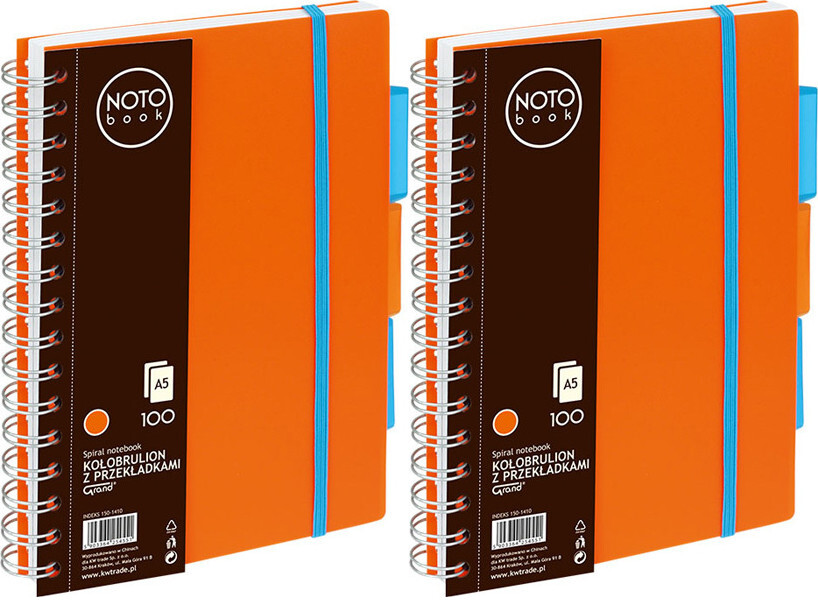 2x Kołonotatnik Grand NOTOBook, A5, w kratkę, 100 kartek, okładka PP, pomarańczowy