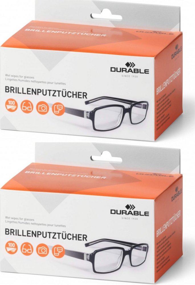 2x Ściereczki nasączane do okularów Durable, 100 sztuk