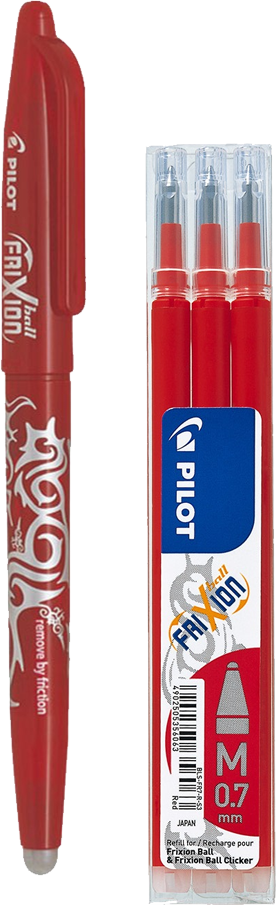 Zestaw 1x Pióro kulkowe wymazywalne Pilot Frixion Ball, 0.7mm, czerwony + wkłady