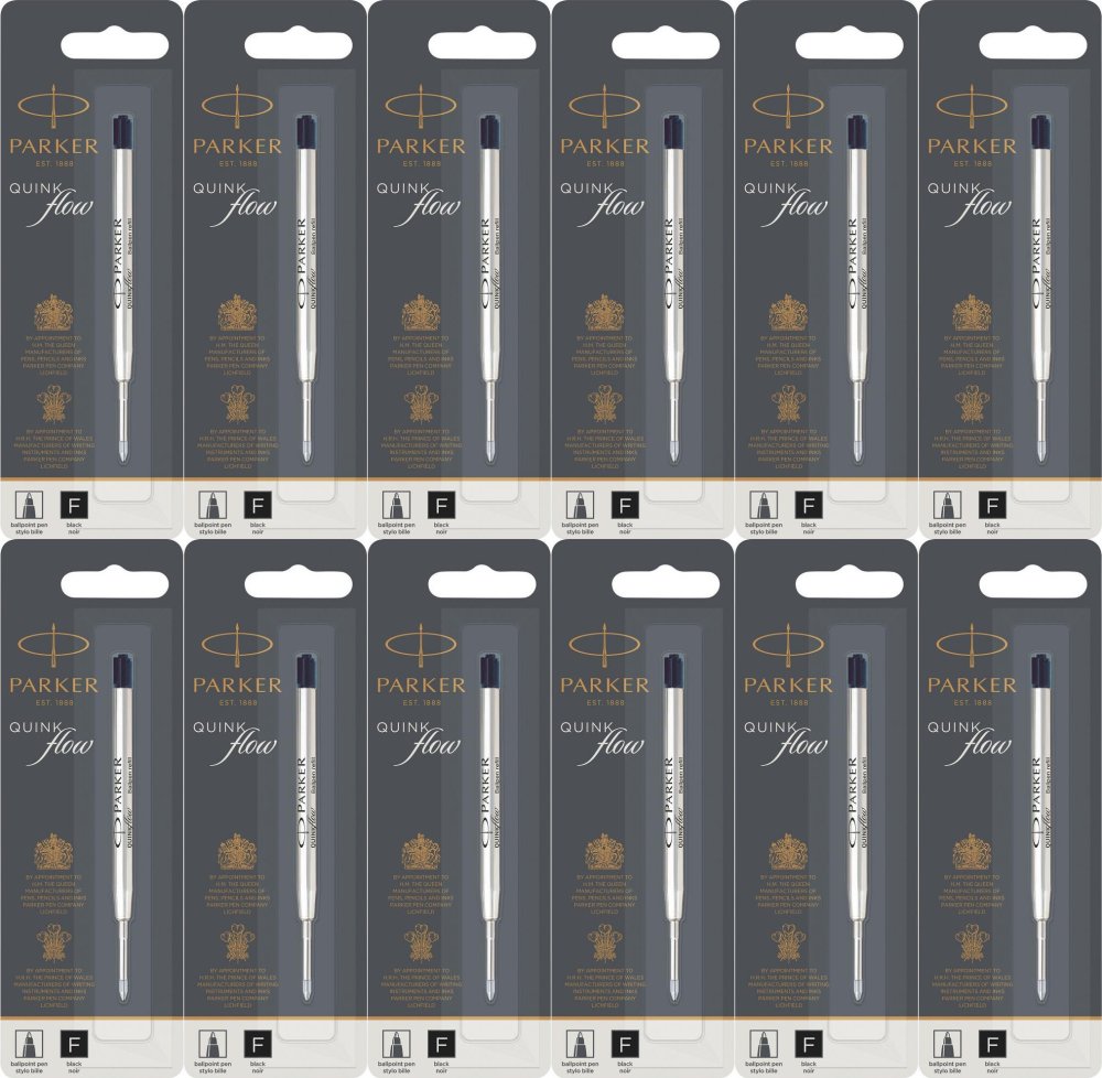 12x Wkład do długopisu Parker QUINKflow, F, czarny