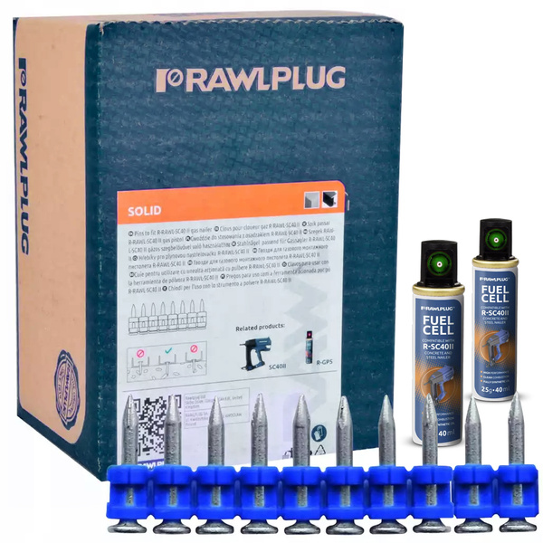 Gwoździe do betonu 38 mm 1000 szt. + 2x gaz Rawlplug