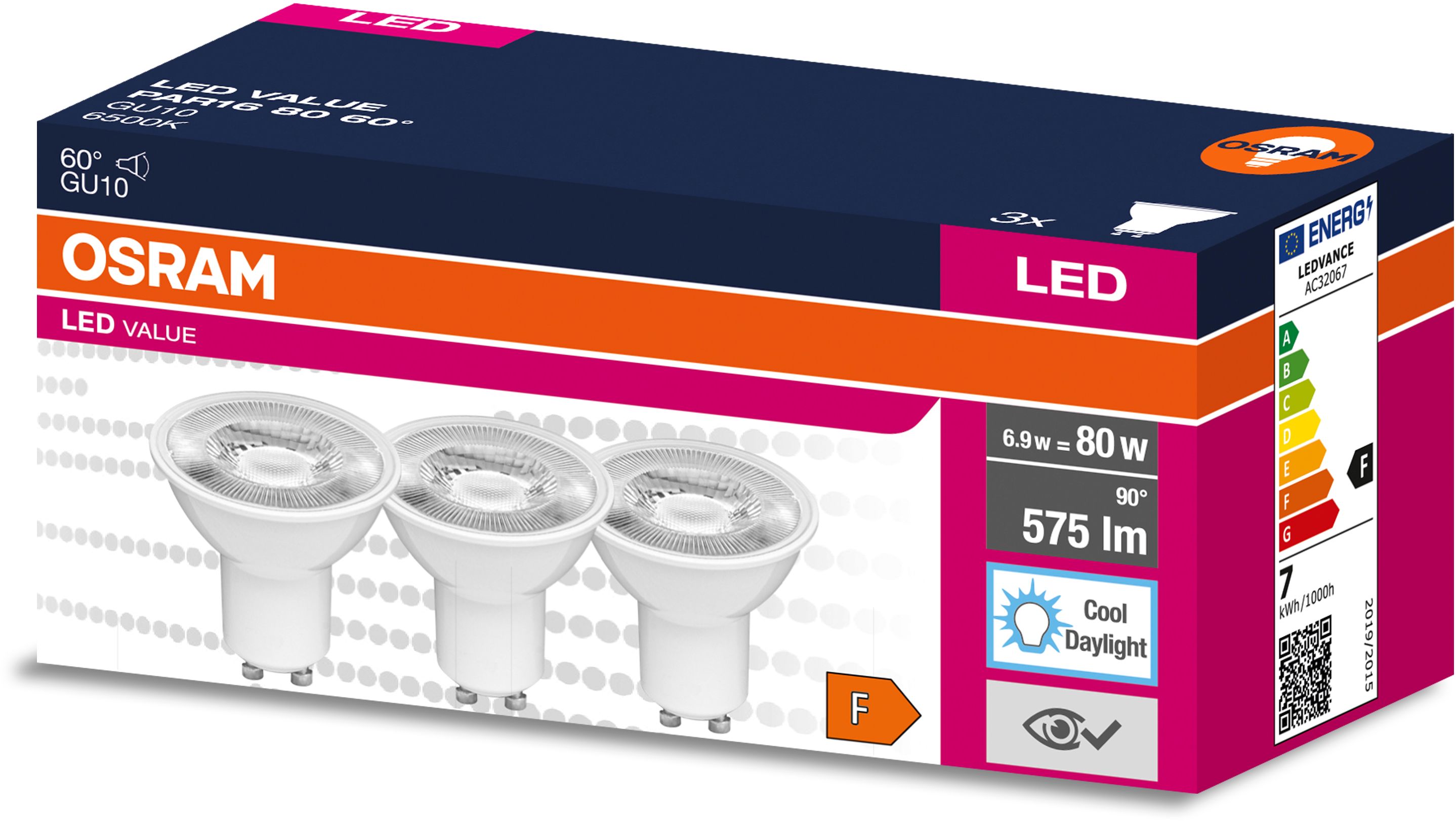 Osram Value żarówki LED Multipack 3x6,9 W 6500 K GU10