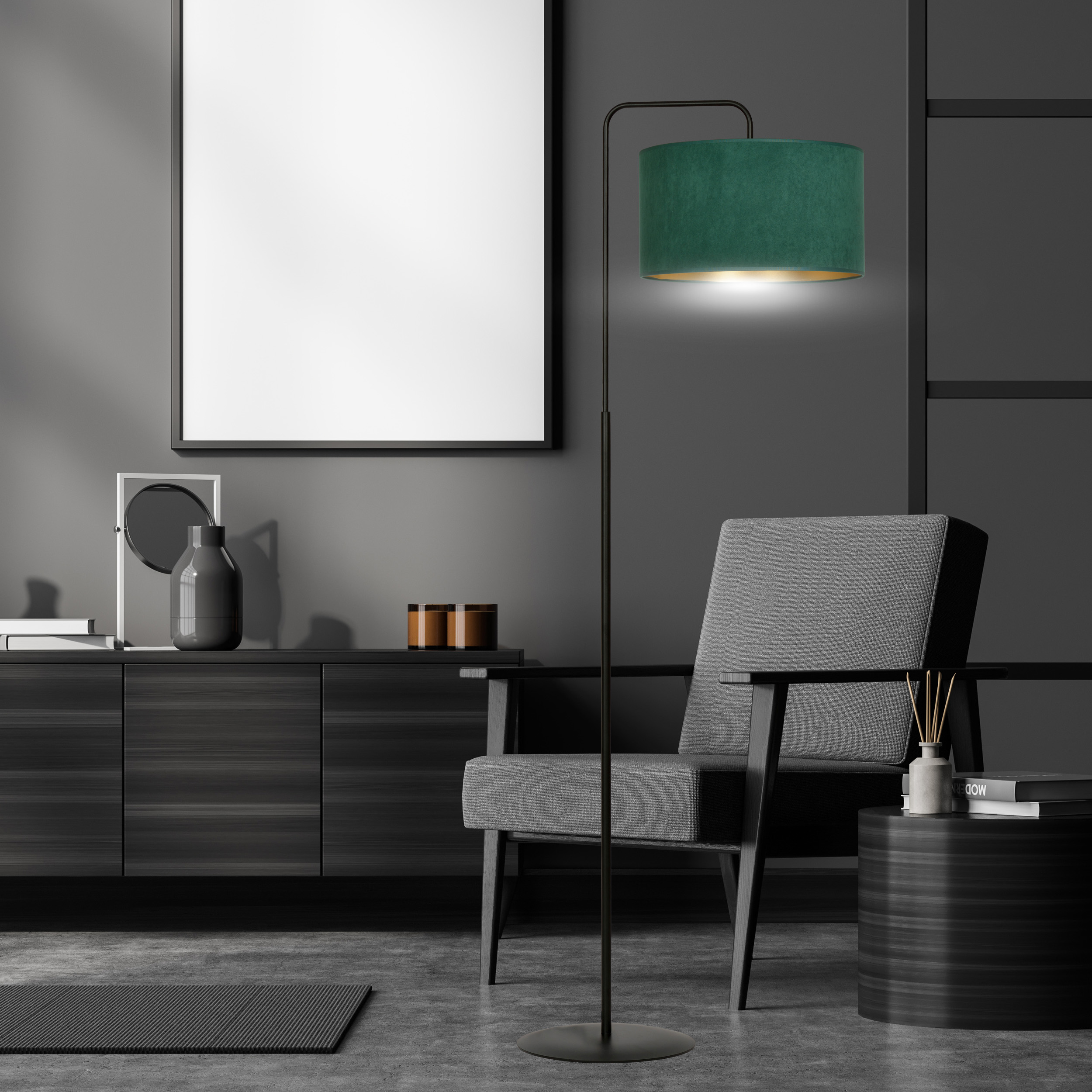 Emibig Hilde lampa stojąca 1x15 W czarna-zielona-złota 1051/LP1