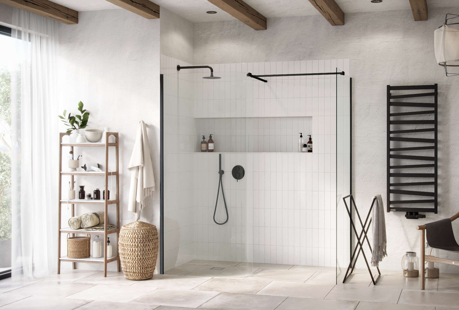 Excellent Vidoq ścianka prysznicowa walk-in 83 cm czarny mat/szkło przezroczyste KAEX.1507.830.LP.BL