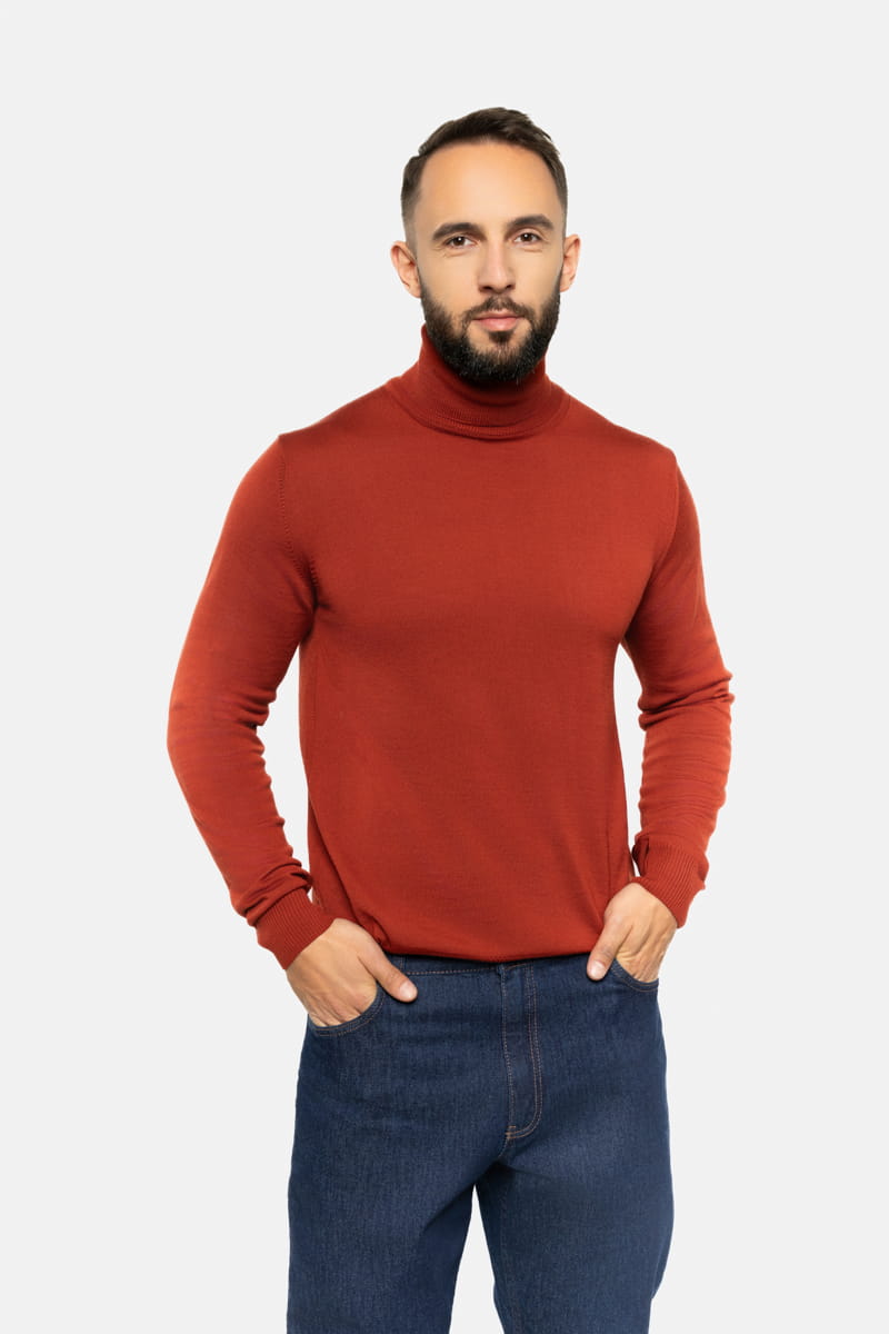 Rudy golf z wełny merino