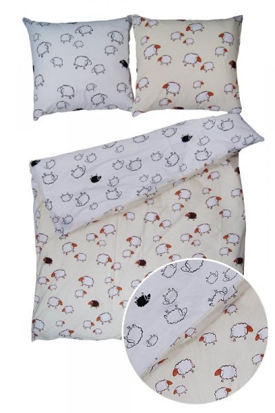 Pościel 180x200 BARANKI, 100% bawełna, wz. kremowo-biały