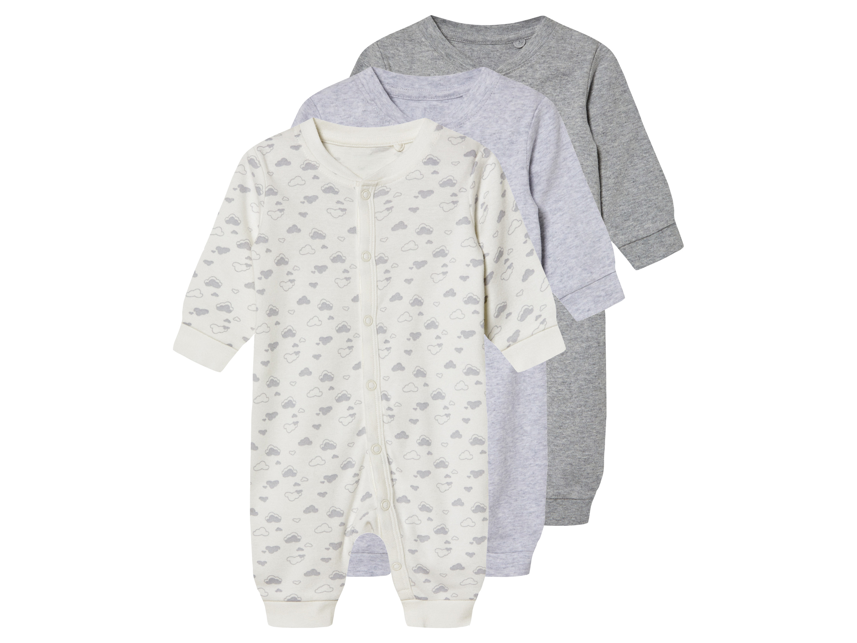 lupilu Pajacyki niemowlęce z biobawełny, 3 sztuki Szary/biały, 74/80
