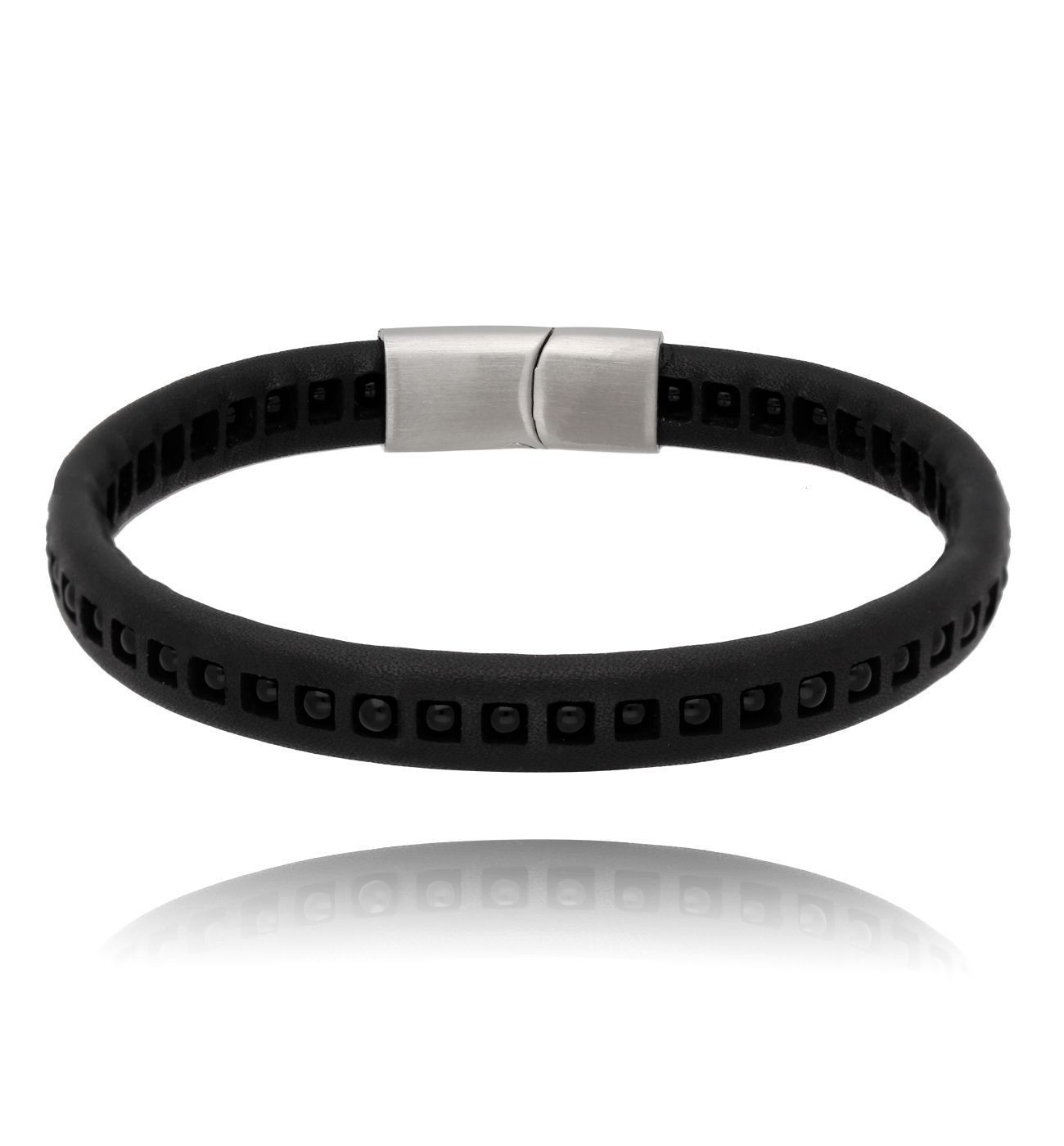 Bransoletka męska skórzana czarna Axel 22 cm 76 - By Dziubeka