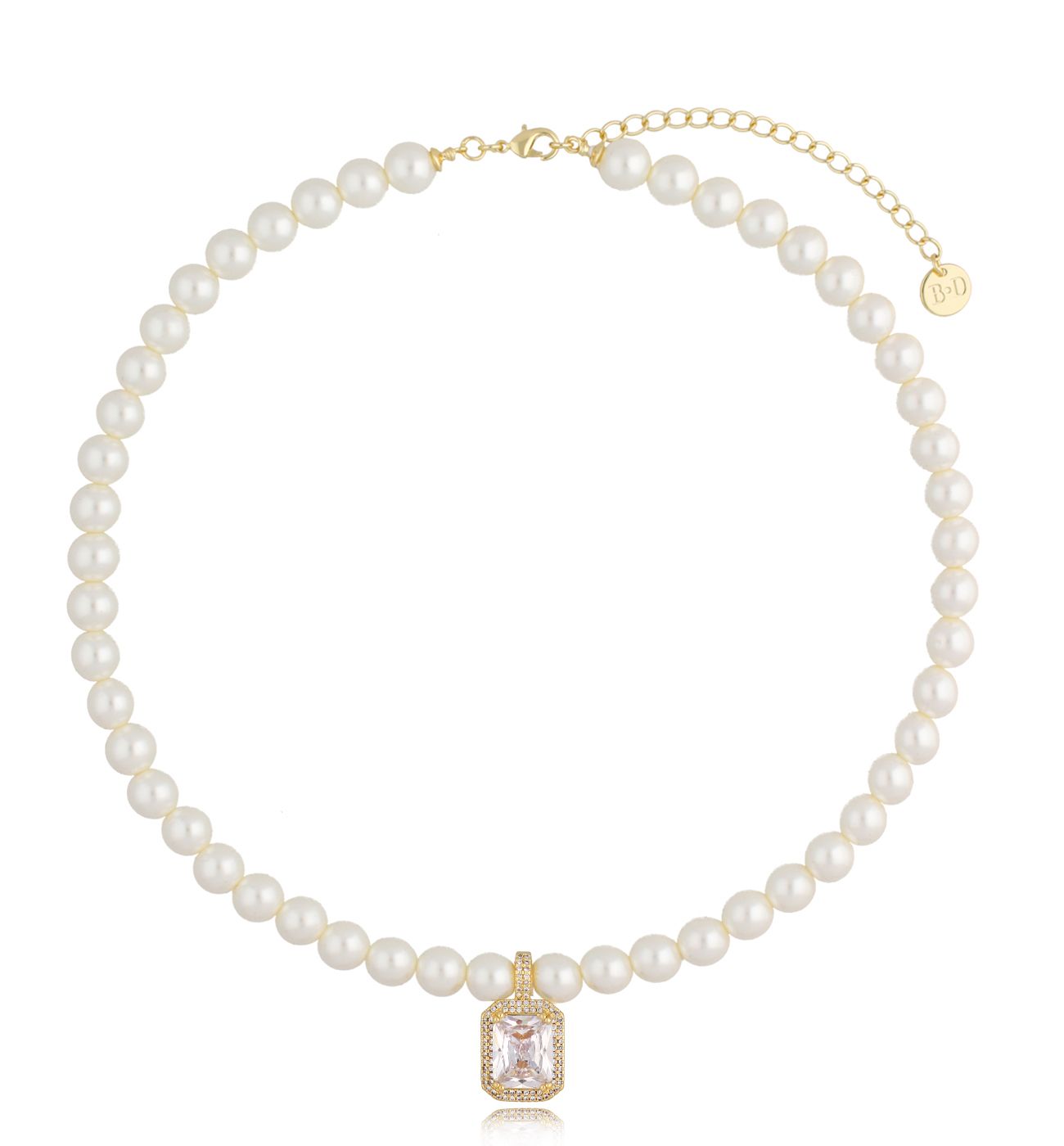 Naszyjnik perłowy z transparentnym kryształkiem Majestic NPE0127