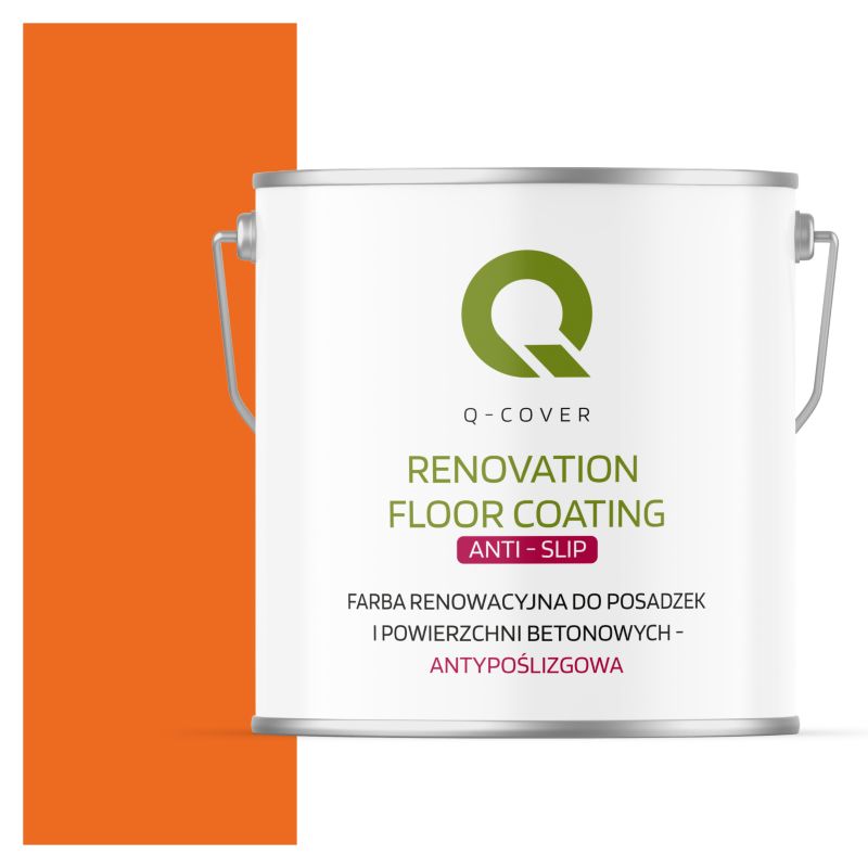 Farba Antypoślizgowa do Posadzek i Powierzchni Betonowych Renowacyjna Q-Cover Jasnoczerwony Pomarańczowy RAL2008 5L