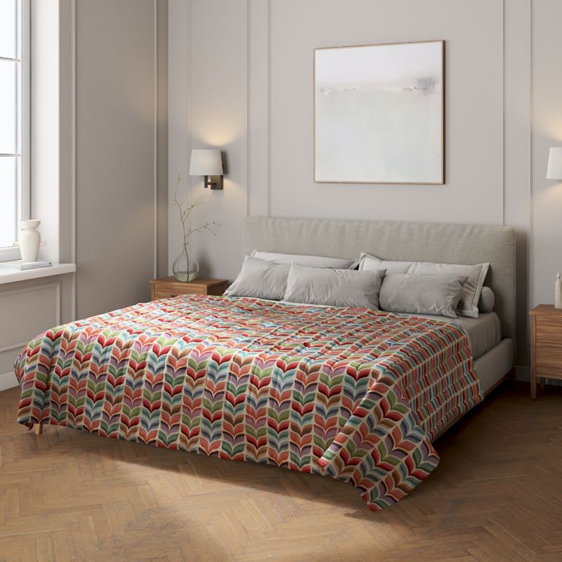 Narzuta pikowana w pasy Dekoria 200 x 210 cm różowo-niebieski motyw roślinny 1 szt.