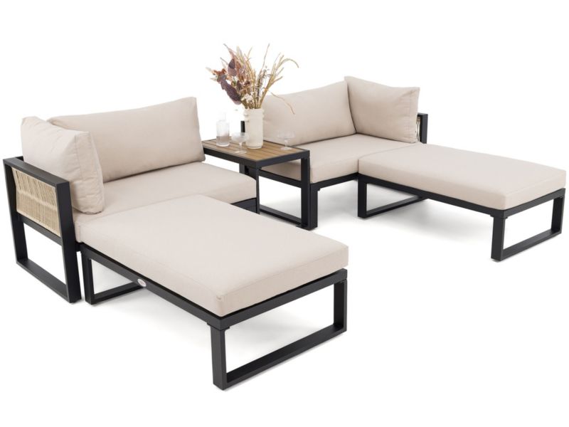 Zestaw mebli ogrodowych MebleMWM SANTORINI Plus czarny aluminium poduszki beżowe 1 kpl.