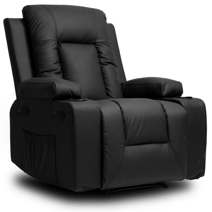 Fotel Masujący Box Mebel Elite Wypoczynkowy Rozkładany z Podnóżkiem Czarny Ekoskóra 1 szt.