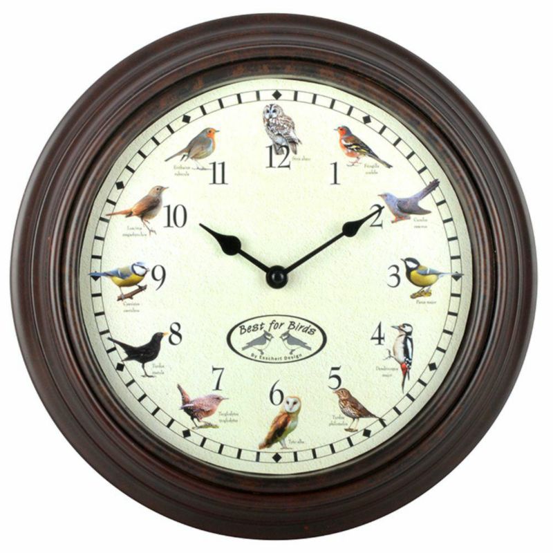 Zegar ścienny z dźwiękami ptaków Esschert Design brązowy okrągły 30 cm 1 szt.