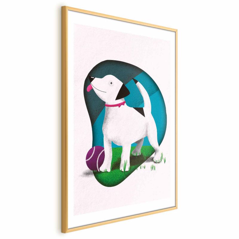 Plakat Artgeist Pies i piłka 29,7x42 cm z ramą złotą 1 szt