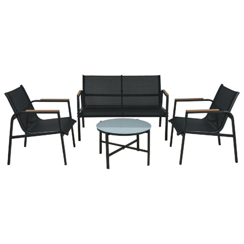 Zestaw mebli ogrodowych Progarden z metalu i szkła stół ława i krzesła 1 kpl.