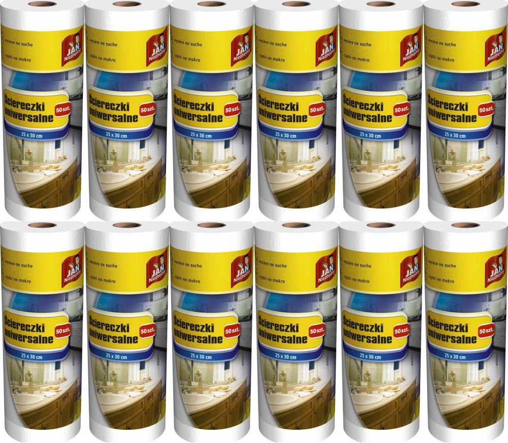 12x Ściereczka na rolce Jan Niezbędny, uniwersalna, 25x30cm, 50 sztuk, biały