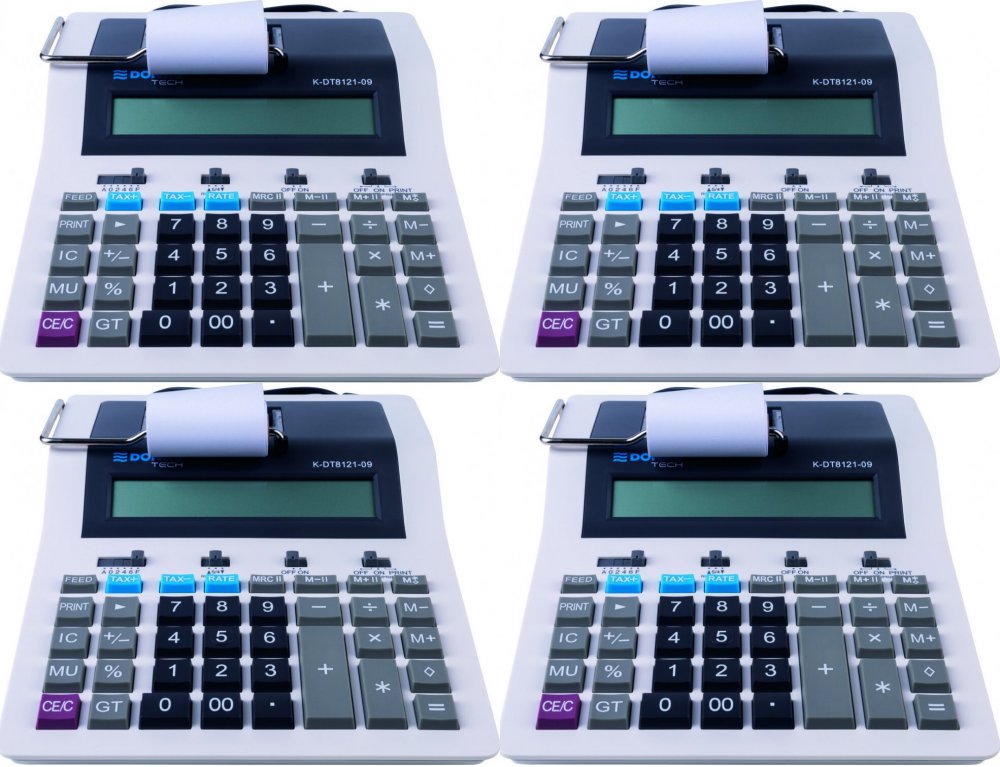 4x Kalkulator z drukarką Donau Tech, 12-cyfr, biały