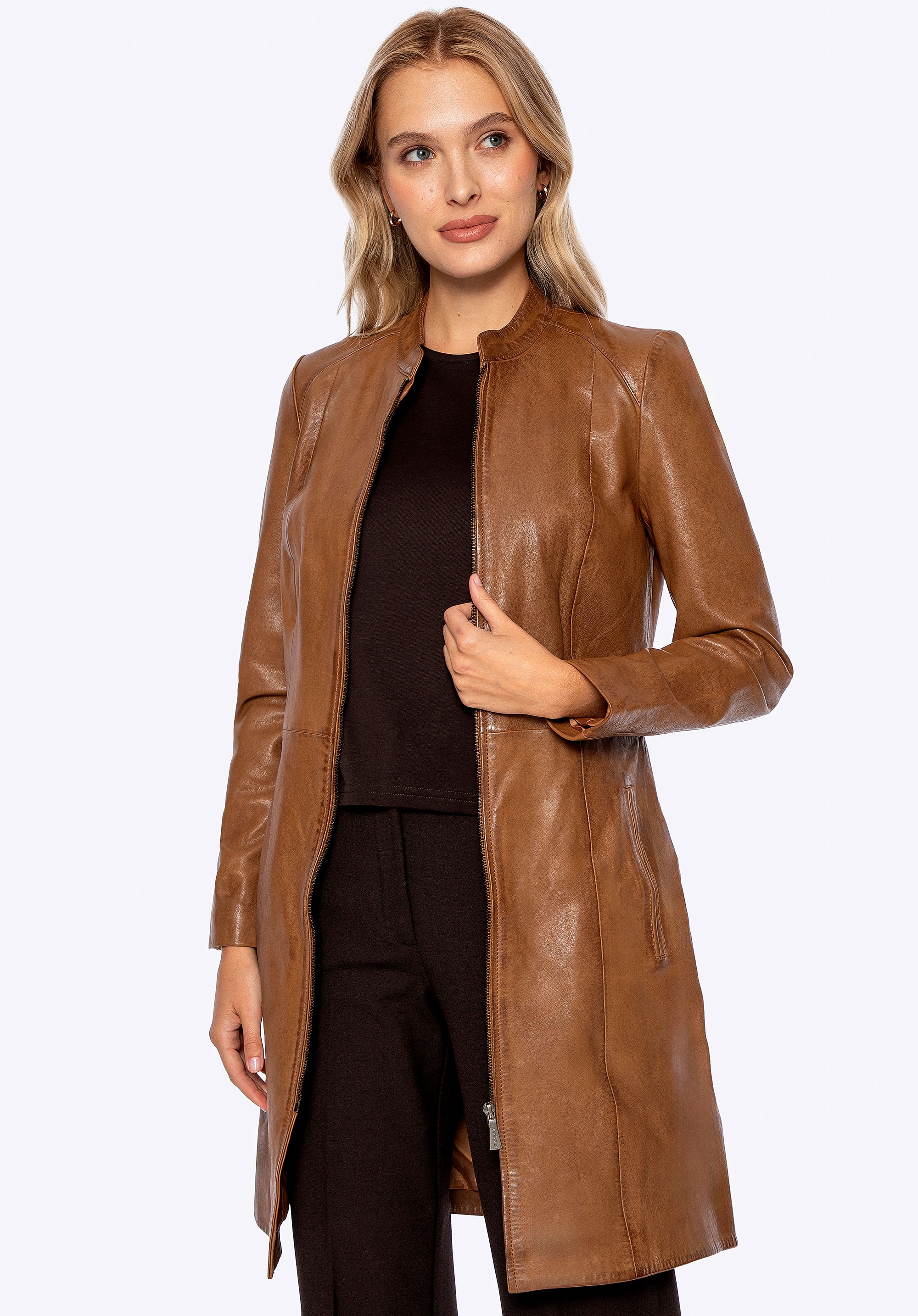 Płaszcz ze skóry naturalnej owczej brązowy