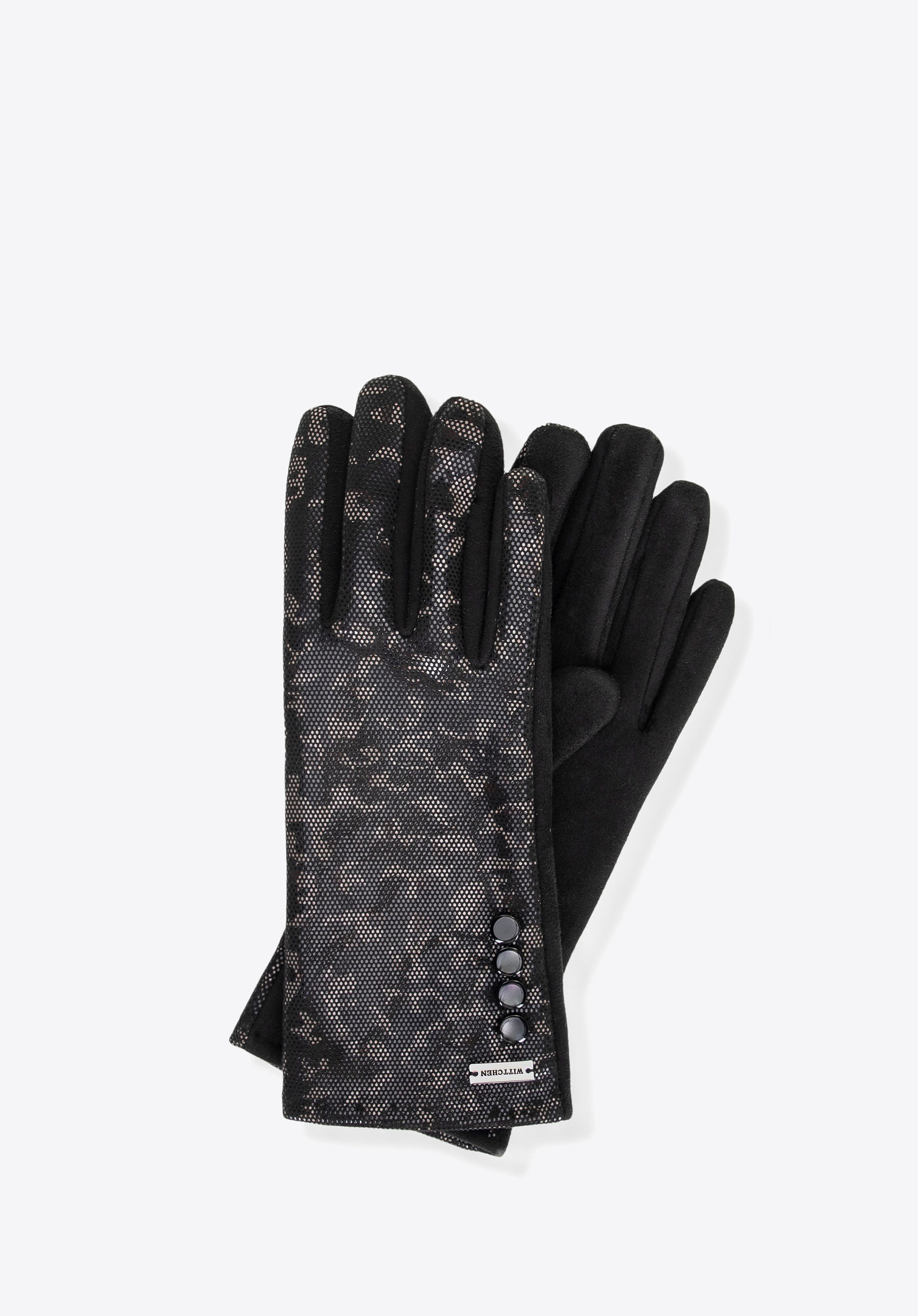 Damskie rękawiczki w subtelny wzór panterki czarne